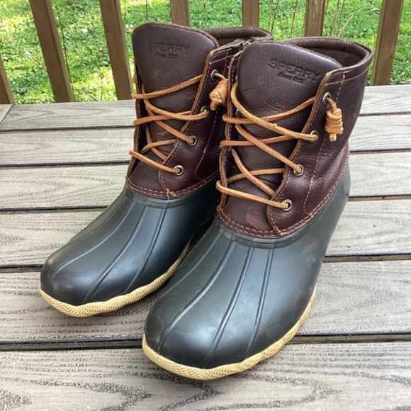 SPERRY Top Sider Saltwater Leather Waterproof Rain Duck Boots Womens 9 #91176 - Picture 2 of 10